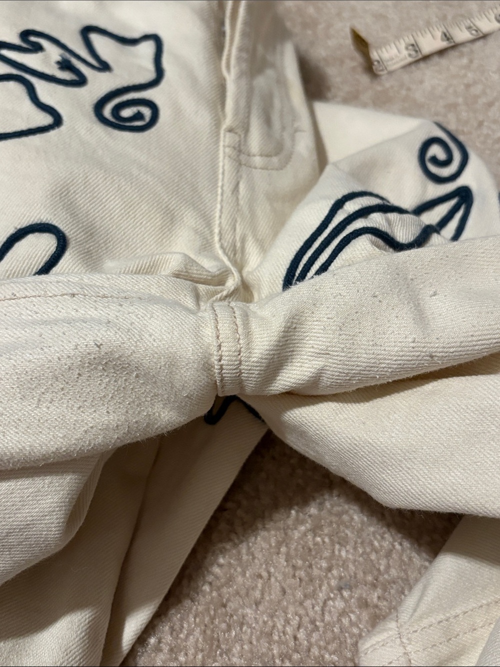 Free People Good Luck Barrel Soutache Floral Embroidered Ivory Combo Jeans 26-28 - Picture 7 of 7